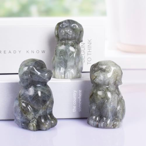 Hand-Carved Natural Labradorite Crystal Dog Sculpture for Spiritual Healing Energy Stone,Feng Shui Wealth Protection Figurine, Home,Office Desk Decor,Unique Gift for Pet Lovers,Birthday.