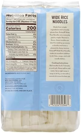 Roland Foods Wide Rice Noodles, Specialty Imported Food, 14.1 Ounce Bag, Pack of 1