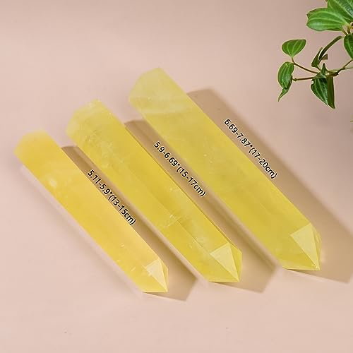 Large Natural Citrine Healing Crystal Wand 5.11-5.9" Natural Crystal Tower 6 Faceted Chakra Crystal Point Meditation Therapy Reiki Energy Stone Home Decor Collection Gift