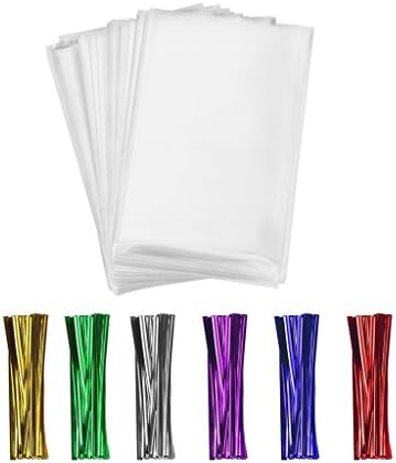 600 Clear Cello/Cellophane Treat Bags and Ties 4'' x 6'' (10.2 x 15.2cm) - 1.4 Mil Extra OPP Plastic Poly Bags for Gift in Bulk for Lollipop Cake Pop Candy Buffet Chocolate Cookie Wedding Supply