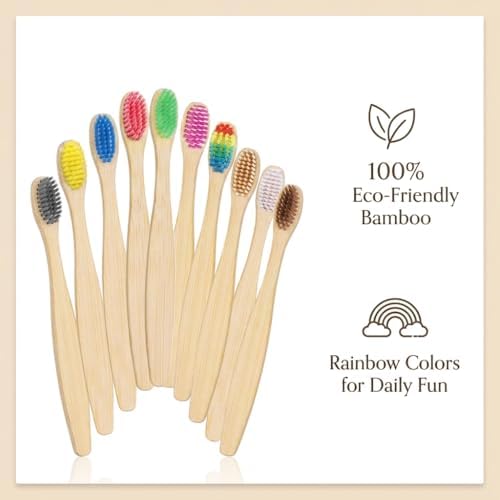 Premium Bamboo Kids Toothbrushes - 10 Color Value Pack, BPA Free Ultra Soft Bristles, Eco-Friendly Biodegradable Compostable Manual Toothbrush for Toddlers and Young Children