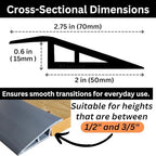 1/2" to 3/5" Height Threshold Ramp - Rubber Threshold, Floor Transition Strip, Wheelchair Ramp, Door Strip, Carpet to Tile Strip (Gray, 40 inches)