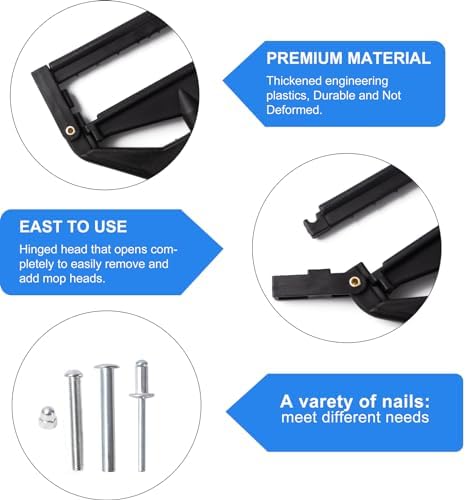 Matthew 2Pcs Commercial Mop Head Clamps for Screw Plastic Mop Heads,Quick Change Head Mop Handle,Heavy Duty Mop Head Replacement Holder Change Handle -Commercial Gripper Mop Wet Mop Handle (Black)