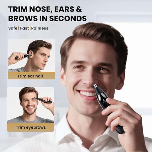 Ear and Nose Hair Trimmer for Men, 2026 Professional Painless USB Rechargeable Eyebrow & Facial Electric Hair Trimmer for Men Women, Powerful Motor, Dual Edge Blades, IPX7 Waterproof Easy Clean