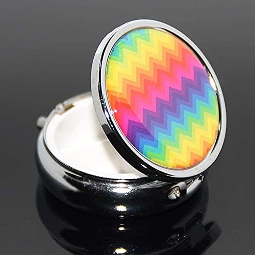 Portable Round Metal Pill Box Case, Art Abstract Painting Lid, Mini Medicine Tablet Organizer Container Holder with 3 Compartments (Colorful Little Dog Footprints on Black)