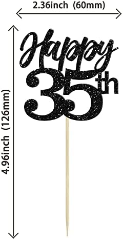 Gyufise 24Pcs Happy 35th Cupcake Toppers Glitter Number 35 Cupcake Picks Decorations for 35th Birthday Wedding Anniversary Party Supplies Black