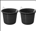 17-Gallon Plastic Storage Tub with Rope Handles, Multi-Purpose Utility Bucket, Black, Set of 2