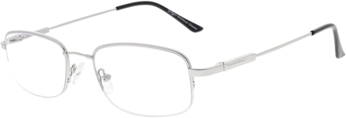 Eyekepper Half-Rim Protection Progressive Reading Glasses 3 Levels Multifocus Readers Men Women Bendable Memory Frame (Silver)