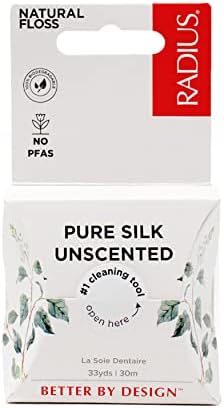 RADIUS Dental Floss, Natural Floss, Unscented Silk, 33 Yards, Compostable & Non-Toxic Oral Care Designed to Help Fight Plaque, Pack of 6
