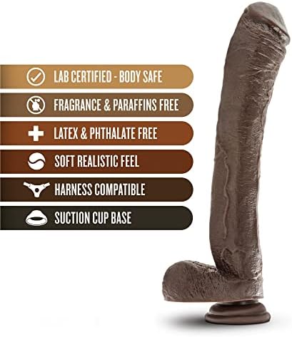 Blush Dr. Skin Mr. Ed 13" Huge Realistic Dildo w/Balls, Thick Veiny Cock - PVC Suction Cup, Harness Compatible - Deep Penetration & Extreme Pleasure Adult Sex Toy for Women, Men, Couples -(Chocolate)