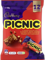 Cadbury Picnic Milk Chocolate Bars – 12 Treat Size Pack (180g) – Made in Australia – Peanuts, Wafer, Caramel, and Rice Crisps Covered in Milk Chocolate