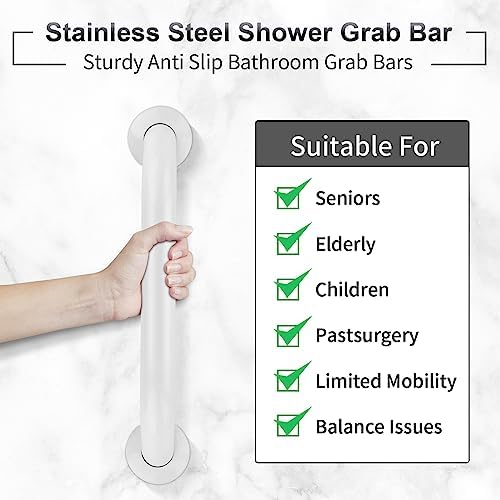 2 Pack Shower Grab Bar, Stainless Steel Bathroom Grab Bar, Shower Handle, Bath Handle, Grab Bars for Handicap Elderly Seniors Bathroom Safety Grab Bar (18 Inch，White)