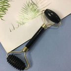 Thorn Stone Facial Massage Roller and Gua Sha Set Body Meridian Redness Skin Care Self Care for Men Women Massager for Face Eyes Neck Relieve Fine Lines Wrinkles Quartz Home Massage 2-Pack Black 1