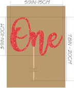 First Birthday Cake Topper - Glitter Red 1st Birthday Cake Decorations, One Year Old Cake Smash Decor, One Sign Cake Top Photo Booth Props (Red)