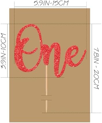 First Birthday Cake Topper - Glitter Red 1st Birthday Cake Decorations, One Year Old Cake Smash Decor, One Sign Cake Top Photo Booth Props (Red)