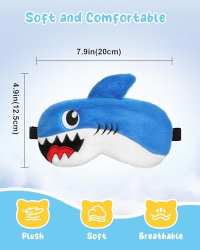 Miss Adola Sleep Mask for Kids - Valentines Gift for Kids Cute Plush Fuffy Sleeping Eye Cover Kawaii Soft Eyeshade Animal Eye Blindfold for Girls Boys Teens with Adjustable Strap, Shark