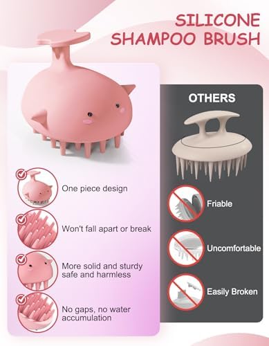Scalp Massager Hair Growth Shampoo Brush, Silicone Scalp Scrubber Shower Scalp Brush for Hair, Head Massager Scalp Exfoliator for Dandruff Removal, Wet Dry Scalp Massage Tool for Hair Care, Pink