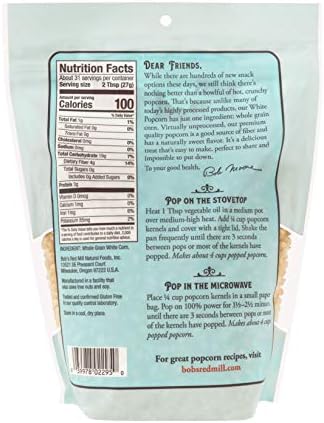 Bob's Red Mill White Popcorn, 30oz (Pack of 4) - Non GMO, Whole Grain, Vegan, Kosher