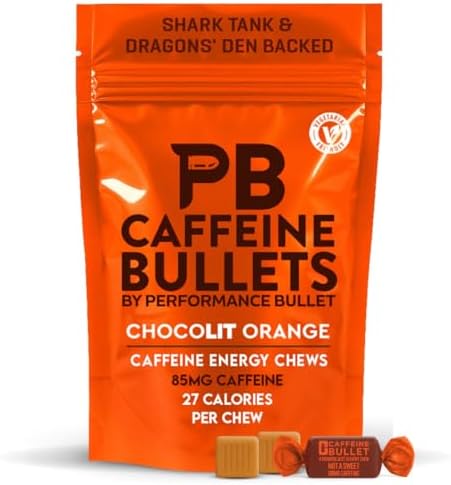 Caffeine Bullet 8 Chocolate Orange Caffeine Candies = 800mg Caffeine Kick, Faster Than Energy gels & Cycling Chews for a mid-Race Endurance Sports and Gaming Caffeinated Energy Boost