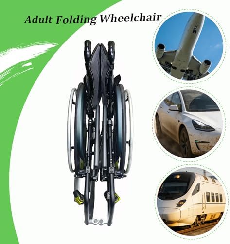 Ultra Lightweight Wheelchair(25Lbs) Folding Sports Wheelchairs with Handbrakes, Quick Release Rear Wheels and Anti-Tip Wheels(Red,16.9in Seat Width)
