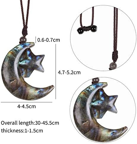 Nupuyai Hand-Carved Natural Labradorite Necklace for Unisex, Irregular Healing Labradorite Crystal Stone Pendant with Adjustable Cord, 18-31"