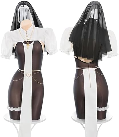 sexy nun outfit for women costume lingerie Cosplay Dress Naughty Girls Mother Prayers Roleplay Sister High Slit Gothic Uniform For Halloween Party Bodysuit Headpiece set white black