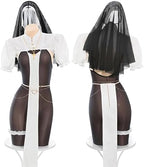 sexy nun outfit for women costume lingerie Cosplay Dress Naughty Girls Mother Prayers Roleplay Sister High Slit Gothic Uniform For Halloween Party Bodysuit Headpiece set white black