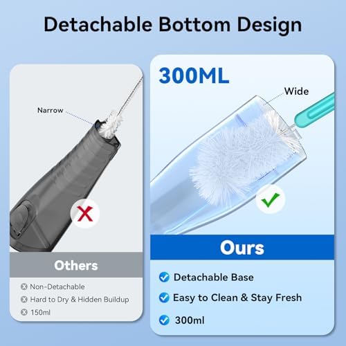 Water Flosser for Teeth Cleaning: Cordless Portable Water Dental Pick, 4 Modes Rechargeable Oral Irrigator with 5 Nozzles, 300ML IPX7 Waterproof Electric Flossers for Braces, Travel & Home Use, White