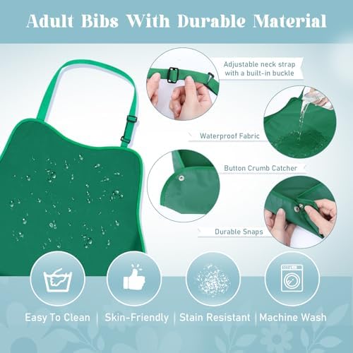 Twistover 12 Pack Adult Bibs for Men Women Senior Elderly Waterproof Washable Large Eating Bib Clothing Protector with Crumb