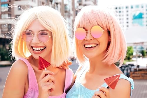 Full Reader Sunglasses Women Men, Mens Womens Reading Sun Glasses Metal Round BLue Pink Yellow Lens NON BIFOCAL, Gold Frame Mirrored Pink Lenses, 2.50