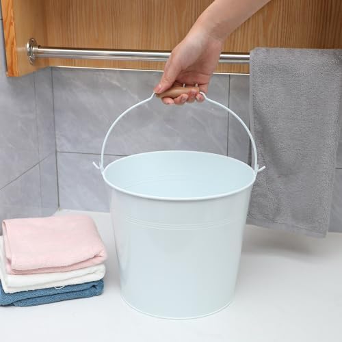 Didaey 12 Pcs Large Galvanized Metal Buckets with Handle 10 Inch Heavy Duty Stainless Steel Pails Round Pail for Party Wedding, Crafts, Utensils, Table Centerpieces (White)