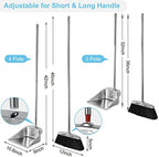 VOOWO Heavy Duty Broom and Dust pan Set, Stainless Steel Broom and Dustpan Set with Long Handle, Broom with Dustpan Set for Home Standing Dust Pan Indoor Outdoor Brooms Dustpan