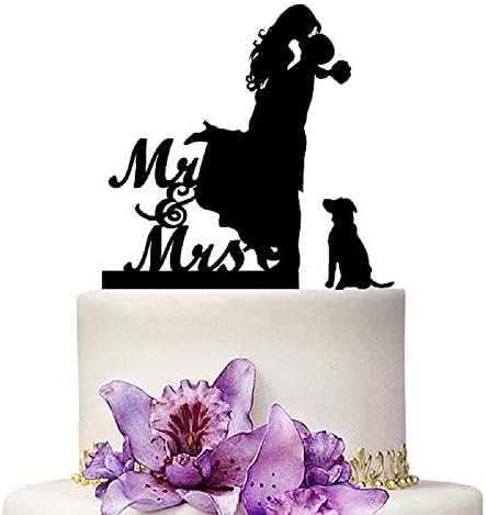 Mr And Mrs Wedding Cake Toppers Bride And Groom With Dog Silhouette Party Engagement Decoration