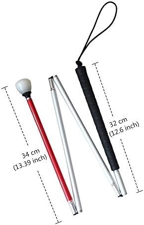 White Cane Aluminum Mobility Folding Cane for The Blind (Folds Down 4 Sections) (123 cm (48.4 inch))