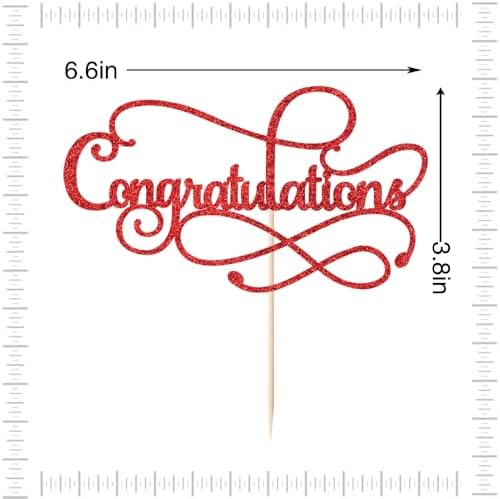 Congratulations Cake Topper,Congratulations 2026 Graduation Cake Topper,Graduation, Wedding, Retirement, Birthday, Anniversary, Celebration Party Decorations Supplies(Red)