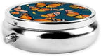 Heaps of Orange Monarch Butterflies Pattern Printed Pill Organizer,Round Travel Pill Organizer Mini Medicine Pill Box for Purse Iron Plating