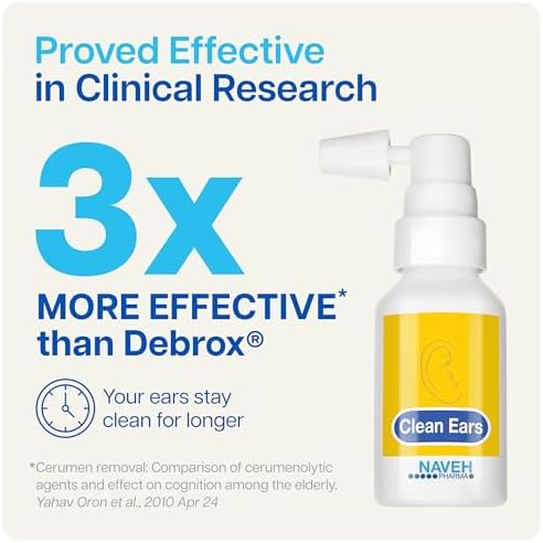 NAVEH PHARMA® CleanEars | Fast-Acting Ear Wax Removal Spray | Breaks Down & Dissolves Earwax in Just 1 Treatment | Clinically Proven to Be 300% More Effective W/Mineral Oil | Gentle & Safe | 1 Fl Oz