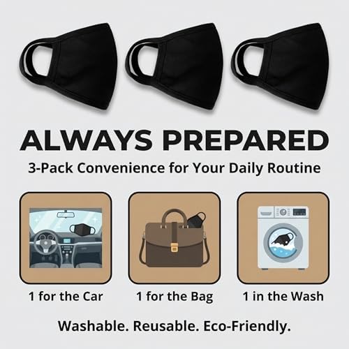ZOFINA™ 3 Pack Cloth Face Mask for Adults Reusable 3-Layer Cotton Face Masks, Washable Breathable Fabric Mask for Women & Men