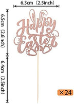 24 Pack Happy Easter Cupcake Toppers with Gold Glitter Rabbit Ear Cupcake Food Picks Bunny Paw Cake Decorations for Happy Easter Themed Baby Shower Kids Birthday Party Supplies Rose Gold