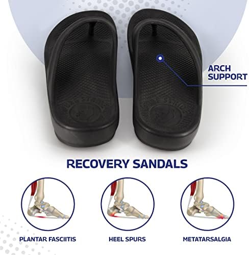 Pure Stride Therapeutic Flip Flops, Orthotic Thong Sandals for Plantar Fasciitis, Metatarsal and Heel Spurs, Feet Pain Relief and Arch Support - Black, Men’s Size 8/Women’s Size 9