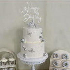 Silvery Acrylic Birthday Cake Toppers - 6pcs Happy Birthday Toppers for Girls' Party Decorations