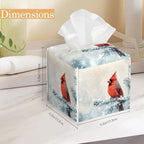 Leather Tissue Box Holder Winter Cardinal Bird Tissue Box Cover Square Waterproof Holder Organizer Modern Napkin Holder for Bedroom Dresser Night Stand Office Desk