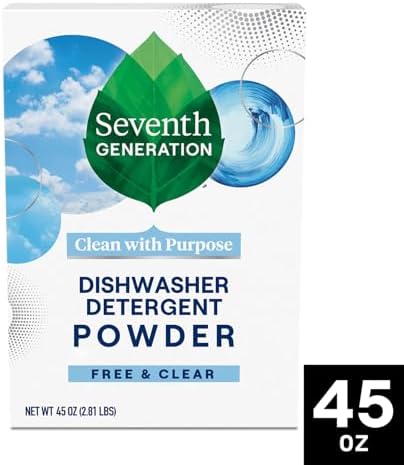Seventh Generation Dishwasher Detergent Powder 2-Pack + Rinse Aid, Free & Clear, Biodegradable, Plant-Based & Fragrance-Free, Septic Safe