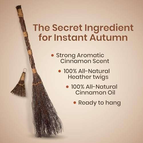 Cinnamon Brooms 36" and 6" - Cinnamon Broomstick Scented Combo - Mini Broom 6" & Large Broom 36" - Witches Broom Cinnamon Broomstick Decoration for Halloween - Mini Cinnamon Broomstick Scented Broom