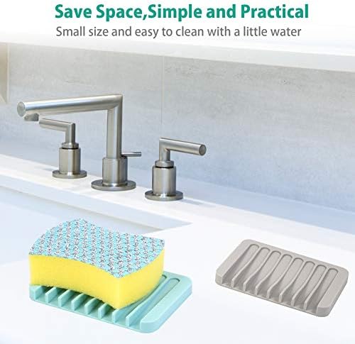 3PCS Self Draining Soap Holder, Premium Silicone Soap Dish, Soap Saver for Shower, Bathroom, Kitchen, Bath Tub, Sponges, Keep Soaps Bars Dry Clean, Easy Clean, Extend Soaps Life