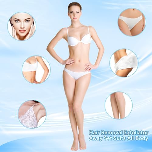 Chumia 102 Pieces Hair Removal Pad Sets Smooth Away Women, 2 Sizes Smooth Legs Skin Pad and 100 Pieces Exfoliation Fine Sandpaper, Lip Facial Leg Hair Removal Kit for Women (Blue)