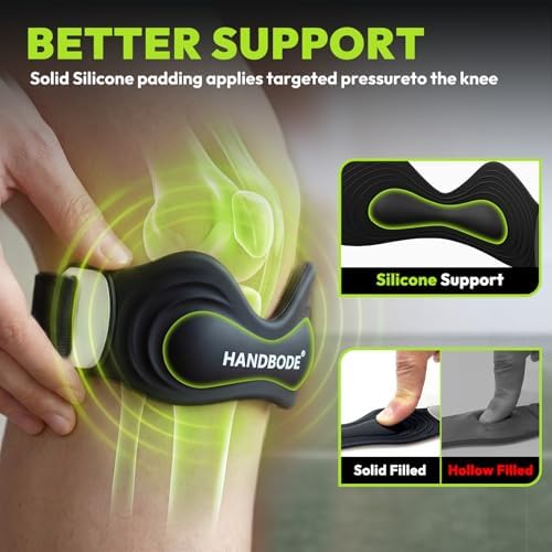 Patellar Tendon Support Strap, Silicone Knee Brace for men women, Adjustable Patella Band Support for Hiking, Running, Jumpers Knee, Osgood Schlatter, 2 PCS