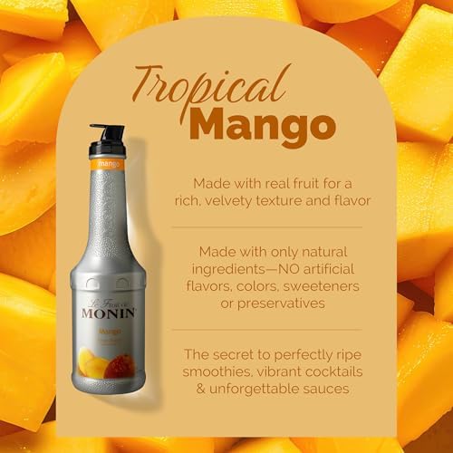 Monin - Mango Purée, Tropical and Sweet Mango Flavor, Natural Flavors, Great for Teas, Lemonades, Smoothies, and Cocktails, Non-GMO, Vegan, Gluten-Free (1 Liter)