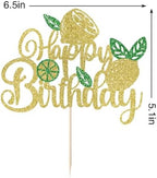 1 PCS Lemon Happy Birthday Cake Topper，Fruit Theme Baby Shower Kids Boys Girls Birthday Party Decorations，Glitter Fruit Theme Lemonade Party Cake Pick Decorations