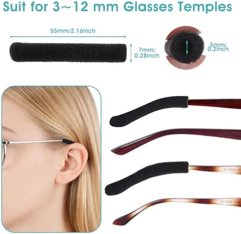 5 Pairs Knitting Glasses Ear Cushion, Soft Ear Cushions for Glasses,Non-Slip Elastic Eyeglasses Temple Tips Sleeve for Women and Man, Sunglasses Accessories(Black)